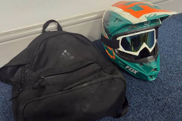 The rider fled leaving his helmet and rucksack at the scene.