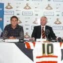 Billy Sharp, Doncaster Rovers new record signing pictured during a press conference at the keepmoat Stadium with manager Sean O'Driscoll and John Ryan, Chairman. Picture: Marie Caley D1048MC