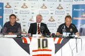 Billy Sharp, Doncaster Rovers new record signing pictured during a press conference at the keepmoat Stadium with manager Sean O'Driscoll and John Ryan, Chairman. Picture: Marie Caley D1048MC