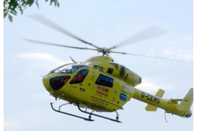 The air ambulance landed at the scene