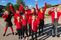 Children from Tickhill Estfeld School celebrating their latest Ofsted report