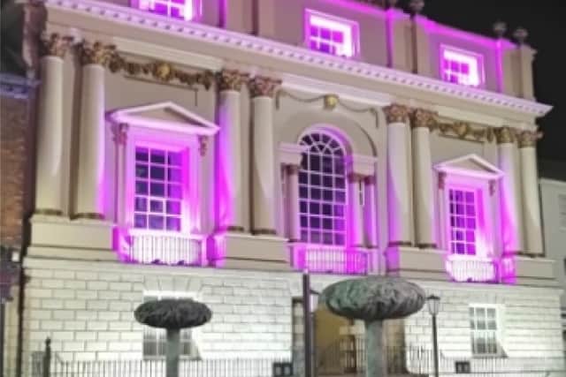 The Mansion House was lit up purple.