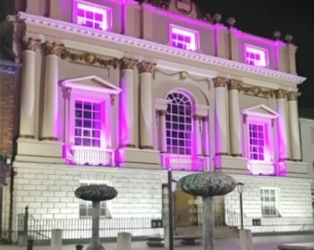 The Mansion House was lit up purple.