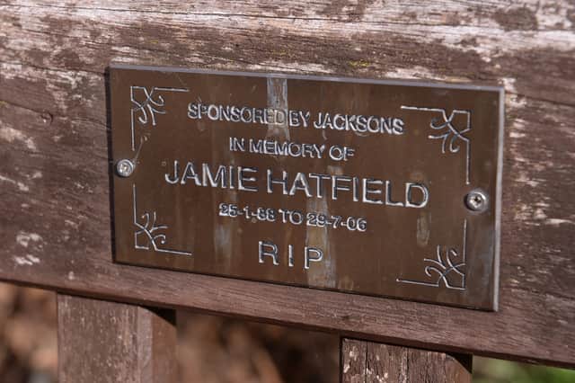 The plaque dedicated to Jamie Hatfield