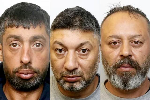 Ionut Matei, 40 (left), Ramonel Mandache, 51 (centre) and  Vasile Ciubotaru, 45 have been jailed for using a cruel cash machine trick to steal £40,000 from unsuspecting pensioners