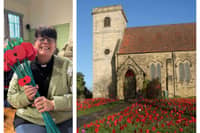 Vicar Sarah Maughan with the poppies which will be planted at the church in Thurnscoe.