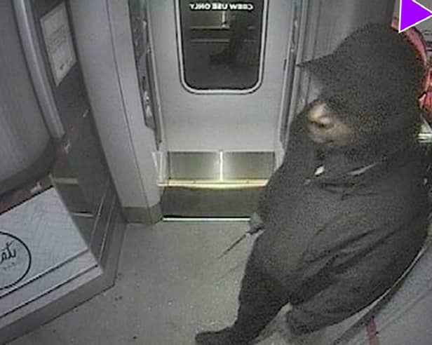 Anthony Williams pictured brandishing a knife on the Doncaster to London LNER train.