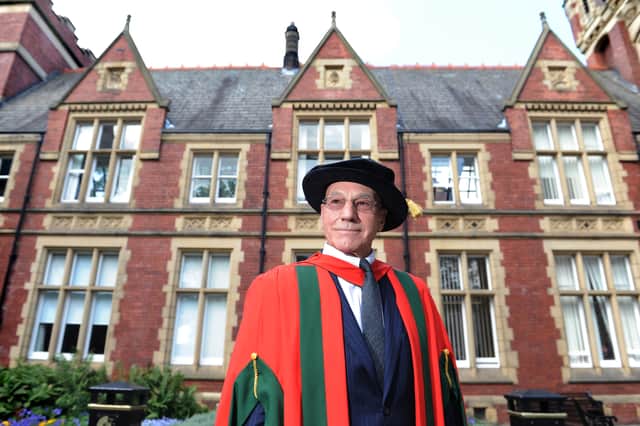 Sir Patrick Stewart, after receiving his honorary degree at University of Leeds