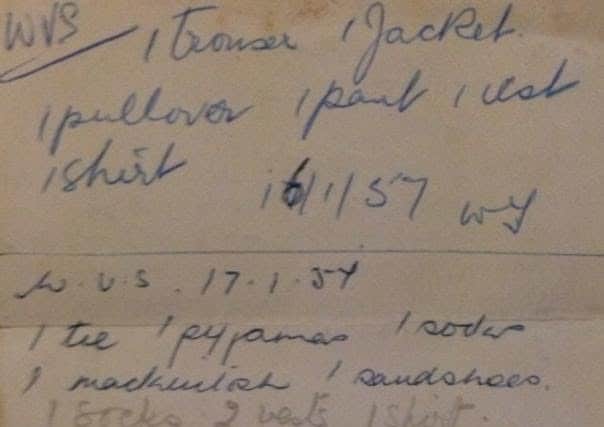 The items John was given by the WVRS when he landed in Folkstone on 14th January 1957