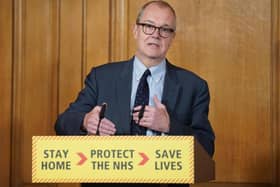 10 Downing Street of Chief Scientific Adviser Sir Patrick Vallance answering questions from the media via a video link during a media briefing in Downing Street, London, on coronavirus (COVID-19). Photo: Pippa Fowles/Crown Copyright/10 Downing Street