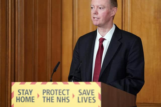 10 Downing Street handout photo of Chief Medical Officer Professor Chris Witty during a media briefing in Downing Street, London, on coronavirus (COVID-19). Photo: PA