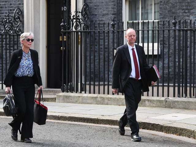 Deputy Chief Scientific Adviser Professor Dame Angela MacLean and Chief Medical Officer Professor Chris Whitty, in Downing Street, London, after giving the daily media briefing on coronavirus (COVID-19). Photo: PA