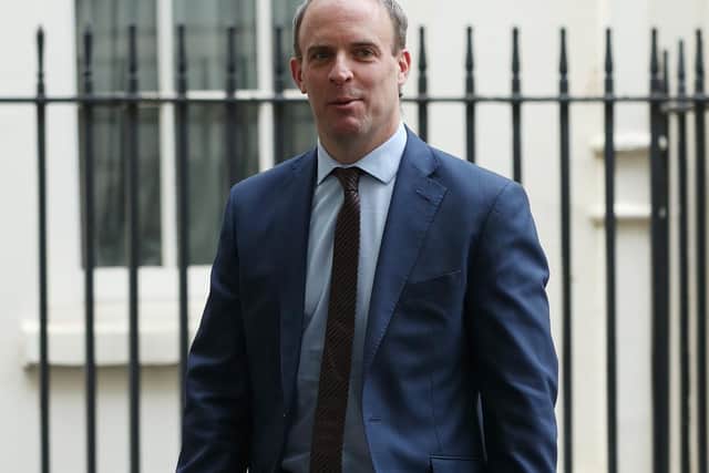 Foreign Secretary Dominic Raab leaving No 10 Downing Street, after a media briefing in Downing Street, London, on coronavirus (COVID-19). London. Photo: PA