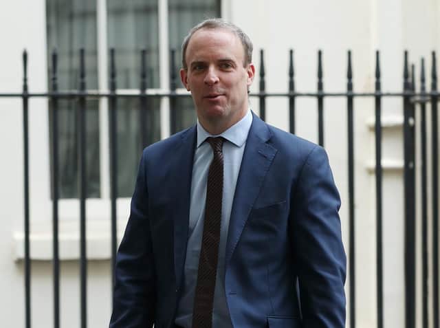 Foreign Secretary Dominic Raab leaving No 10 Downing Street, after a media briefing in Downing Street, London, on coronavirus (COVID-19). London. Photo: PA