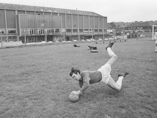 David Harvey makes a save during training in August 1968.