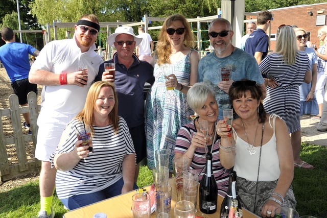 Preston Grasshoppers U13 parents, back from left, Alan McShane, Colin Hine, Sybra Edwards and Craig Edwards, front from left, Rachael Dutton, Vanessa Morris and Kate Webster at the Preston Grasshoppers Hopfest beer