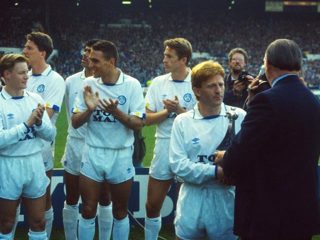 Gordon Strachan is handed the Second Division trophy.