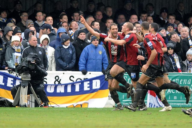United were on the wrong end of an FA Cup third round giant killing in November 2008 as a header from Matthew Langston stunned Leeds to earned non-league Histon a famous win.