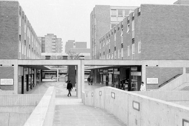 View from a footbridge over Seacroft Crescent - which leads from Queensview high-rise flats - looking towards Queen's Parade and the Centre, circa 1967.