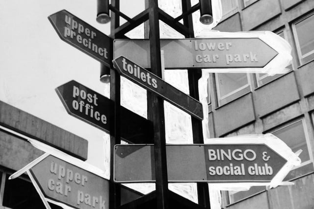 Signs at the Seacroft Shopping Centre in May 1968.