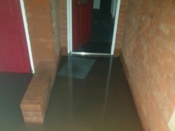 The flood water has made its way inside the home