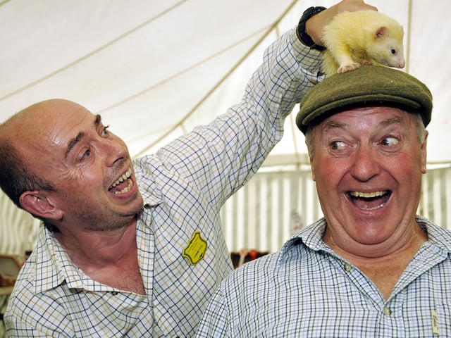 Fearless ferret with Kevin Debenham and a slightly fearful Alan Richardson.