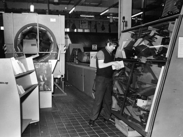 A segregator, left, and stacking unit in the mechanised complex pictured in February 1976.