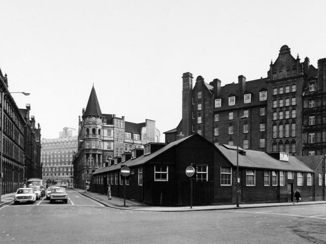 February 1976 and pictured are hutments, built as a temporary recruiting office for World War One, and until recently used for sorting mail.