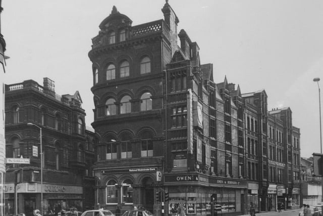 Pictured is the National Westminster bank and Trevelyan Chambers in March 1974.