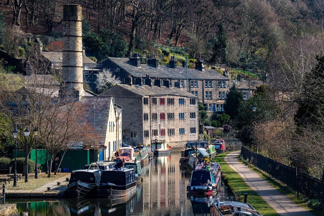 The Rochdale Canal passing through the heart of Hebden Bridge, providing stunning walks on sunny days towards Todmorden.