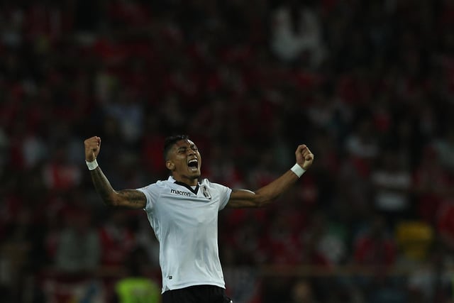 GOAL! Celebrating scoring for Guimaraes against Benfica. Photo by Carlos Rodrigues/Getty Images.