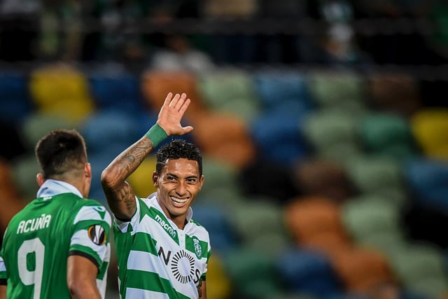GET IN! On the mark for Sporting Lisbon in a Europa League clash against Qarabag FK in September 2018. Photo by MOREIRA/AFP via Getty Images.