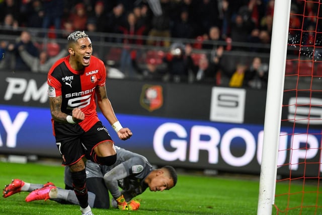ANOTHER ONE: Racing away to celebrate after scoring against FC Nantes in  January 2020. Photo by DAMIEN MEYER/AFP via Getty Images.