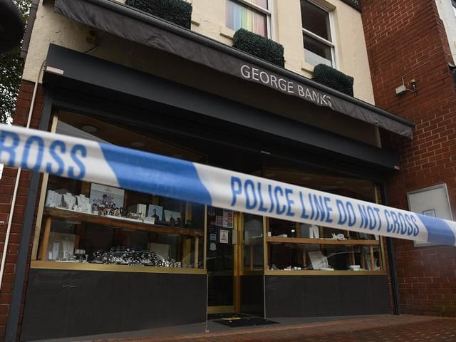 Police say the offender entered the city-centre jewellers in Lune Street at about 4.30am and made off about five minutes later after he broke into a number of display units.