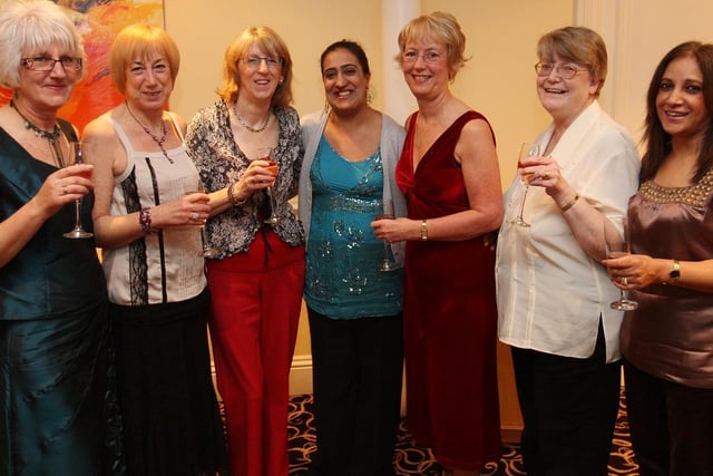 Jan Wellens Jane Dolphin, Lesley Ingham, Shahnaz Siddique, Sue Ford, Judith Birkby and Bhajan Bhandhal at a Christmas party back in 2008.