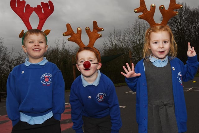 The reception class get into the festive spirit for the Reindeer Run