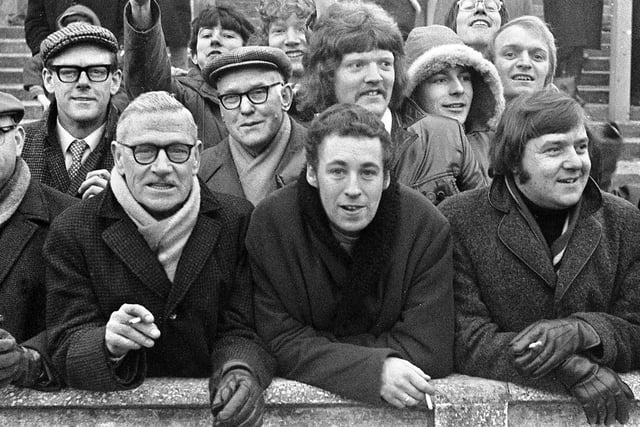 Wigan Athletic fans at the Lancs Challenge Trophy 2nd round match against Clitheroe at Springfield Park on Saturday 13th of January 1973.