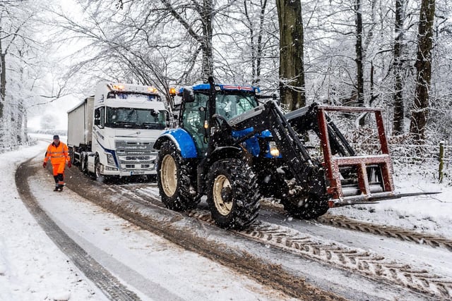 A lorry get stuck between Bramham and Thorner in West Yorkshire on the outskirts of Leeds