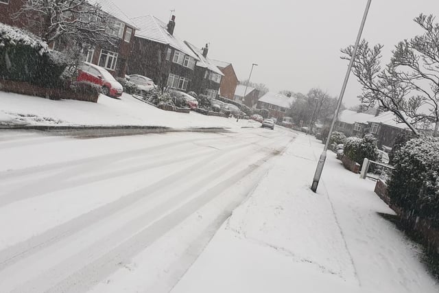 Heavy snow fell in Cookridge again on Thursday morning, making conditions on the roads difficult