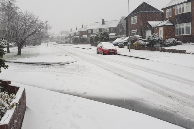 Heavy snow fell in Cookridge again on Thursday morning, making conditions on the roads difficult