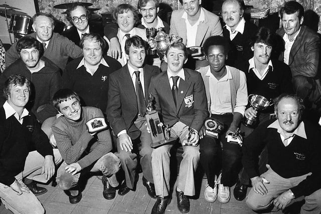 Presentation night at St Patricks Amateur Rugby League Club in 1979 and amongst the recipients is future Wigan star Andy Gregory, front centre, clutching trophies including the BARLA Youth Player of the Year Award and St Patrick's Under 18s Player of the Year Award