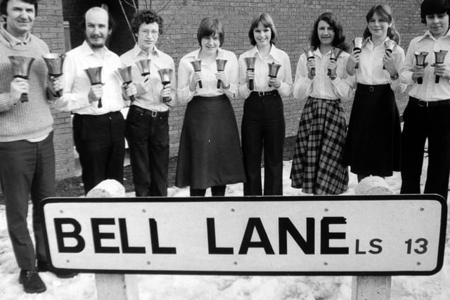 February 1979 and where better to find bell ringers than Bell Lane? These bell-ringers belong to St. Peter's Church in Bramley.