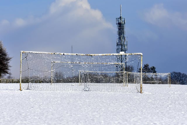 Snowy football pitches on Oliver's Mount, 100781c.