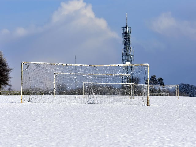 Snowy football pitches on Oliver's Mount, 100781c.