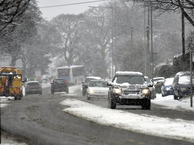 Traffic limps through a blizzard on Seamer Road, 100791b