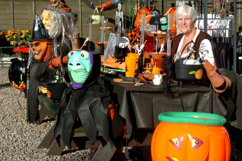 October 2007 and Valerie Wagstaff sits in her Halloween fundraising garden in aid of St Gemma's Hospice.