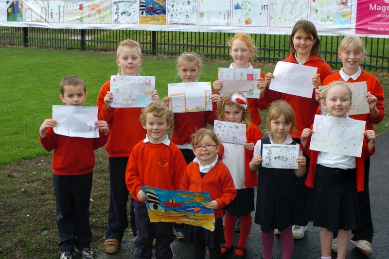 December 2007 and pictured are Strawberry Fields Primary School pupils with their drawings which were to feature on a special 2008 calendar.