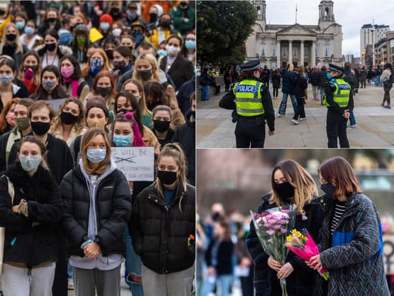 Protesters and vigil attendees gathered to remember Sarah Everard and also made speeches about women's safety on Monday