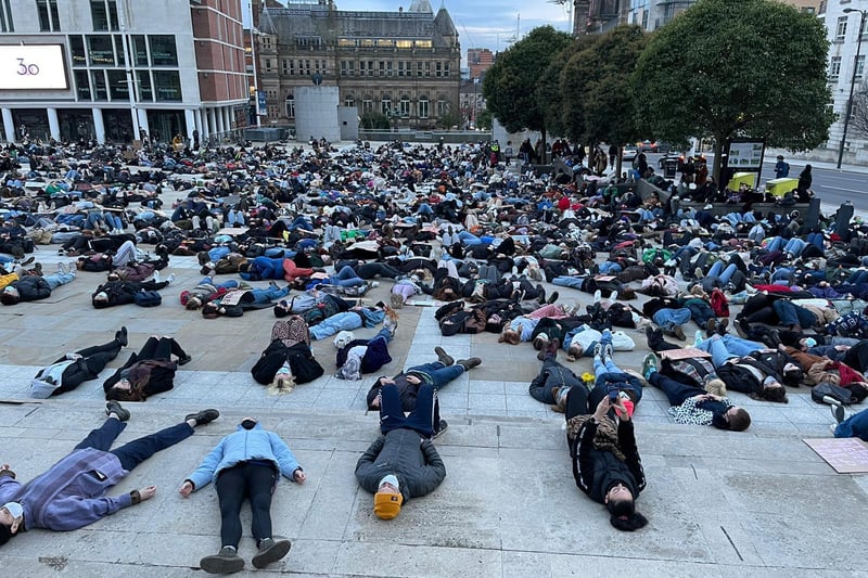 The most dramatic scenes were when women and men laid out on the floor of the square to raise awareness of people killed at the hands of men