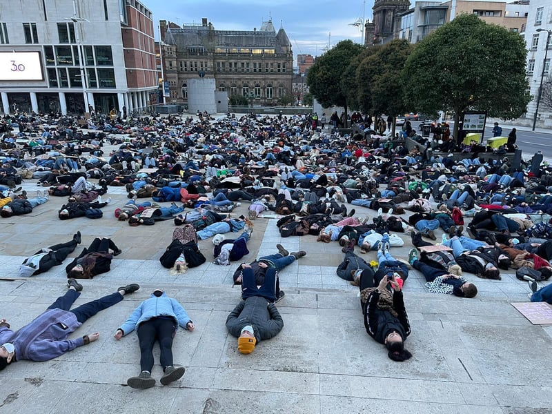 The most dramatic scenes were when women and men laid out on the floor of the square to raise awareness of people killed at the hands of men